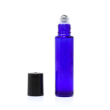 Bouteille verre bleu roll-on 15ml + bille inox/bouchon noir